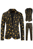 Black 3-Pieces Yellow Elk Printed Men's Christmas Suits