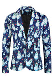 Light Blue 3-Pieces Snowman Printed Men's Christmas Party Suits