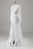 Romantic Ivory Lace Mermaid Wedding Dress with Slit