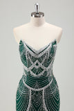 Glitter Dark Green Mermaid Strapless Sequins Long Corset Formal Dress with Beading