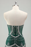 Glitter Dark Green Mermaid Strapless Sequins Long Corset Formal Dress with Beading