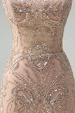 Sparkly Champagne Mermaid Spaghetti Straps Corset Long Formal Dress