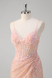 Blush Mermaid Spaghetti Straps Corset Sequined Long Formal Dress