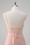 Blush Mermaid Spaghetti Straps Corset Sequined Long Formal Dress