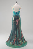 Peacock Green Mermaid Spaghetti Straps Corset Sequined Formal Dress