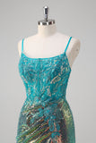 Peacock Green Mermaid Spaghetti Straps Corset Sequined Formal Dress