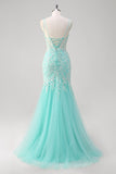 Sparkly Mint Mermaid Lace Long Formal Dress with Slit