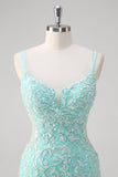 Sparkly Mint Mermaid Lace Long Formal Dress with Slit