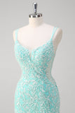 Sparkly Mint Mermaid Lace Long Formal Dress with Slit