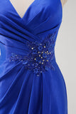 Sparkly Royal Blue Mermaid Spaghetti Straps Long Formal Dress With Slit