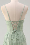 Dusty Sage Sheath Floral Corset Ruched Long Formal Dress with Slit