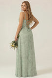 Dusty Sage Sheath Floral Corset Ruched Long Formal Dress with Slit