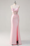 Sparkly Mermaid Pink Long Sequin Formal Dress with Slit