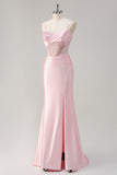 Sparkly Mermaid Pink Long Sequin Formal Dress with Slit