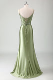 Sage Mermaid Spaghetti Straps Long Formal Dress With Sequins