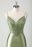 Sage Mermaid Spaghetti Straps Long Formal Dress With Sequins