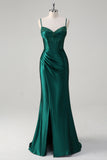 Sparkly Dark Green Corset Mermaid Beaded Long Prom Dress with Slit