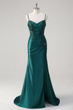 Sparkly Dark Green Mermaid Spaghetti Straps Formal Dress