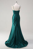 Sparkly Dark Green Mermaid Spaghetti Straps Formal Dress