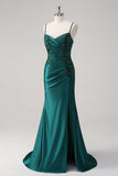 Sparkly Dark Green Mermaid Spaghetti Straps Formal Dress