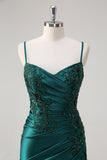 Sparkly Dark Green Mermaid Spaghetti Straps Formal Dress