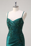 Sparkly Dark Green Mermaid Spaghetti Straps Formal Dress