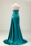 Green Sheath Sweetheart Corset Beaded Long Formal Dress with Appliqued Lace