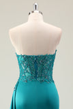 Green Sheath Sweetheart Corset Beaded Long Formal Dress with Appliqued Lace