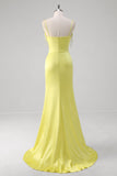 Yellow Mermaid Corset Spaghetti Straps Long Formal Dress With Slit