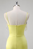 Yellow Mermaid Corset Spaghetti Straps Long Formal Dress With Slit