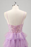 Sparkly A Line Tiered Lilac Sequins Formal Dress with Slit