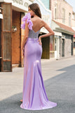 Mermaid Fuchsia One Shoulder Removable Ruffles Long Formal Dress with Slit