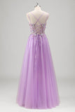 Sparkly Beaded Lilac Floral Appliques Corset Formal Dress