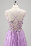 Sparkly Beaded Lilac Floral Appliques Corset Formal Dress