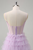 Light Purple A-Line Tiered Corset Sheer Long Prom Dress