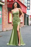 Mermaid Green Corset Spaghetti Straps Pleated Formal Dress