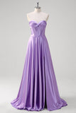 Purple A Line Sweetheart Corset Long Formal Dress