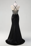 Sparkly Black Mermaid Halter Neck Beaded Long Formal Dress With Slit