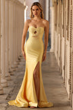 Sparkly Mermaid Beaded Cut Out Yellow Long Formal Dress with Slit
