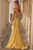 Sparkly Mermaid Beaded Cut Out Yellow Long Formal Dress with Slit