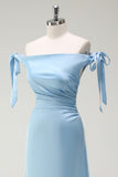 Sky Blue A Line Off The Shoulder Long Bridesmaid Dress