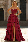 Green Princess Basque Waist Tiered Ruffle Long Prom Dress with Beading