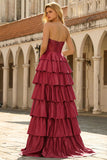 Green Princess Basque Waist Tiered Ruffle Long Prom Dress with Beading
