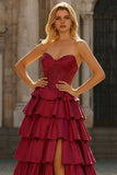 Green Princess Basque Waist Tiered Ruffle Long Prom Dress with Beading