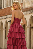 Green Princess Basque Waist Tiered Ruffle Long Prom Dress with Beading