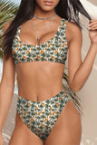 Green Printed Boho High Waisted Bikini Sets