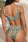 Green Printed Boho High Waisted Bikini Sets