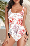 White Floral Printed One Piece Swimwear