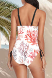 White Floral Printed One Piece Swimwear