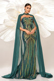 Green Sparkly Sequined Mermaid Evening Dress with Long Wrap